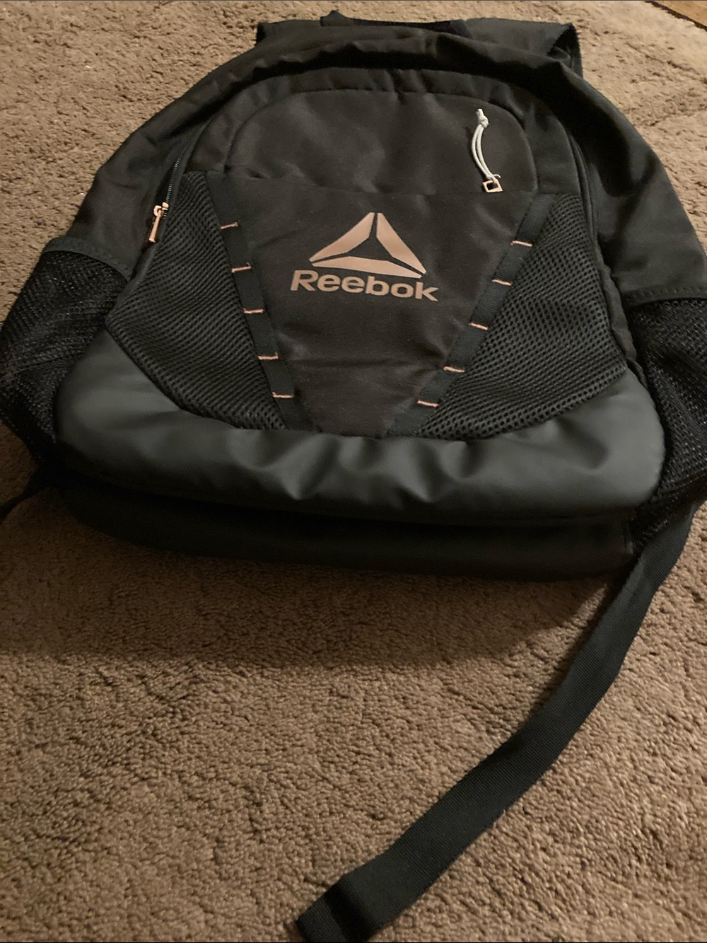Reebok Kids Black Backpack with Rose Gold Logo Accent